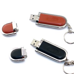 Pen Drive Oval de Couro Com Chaveiro