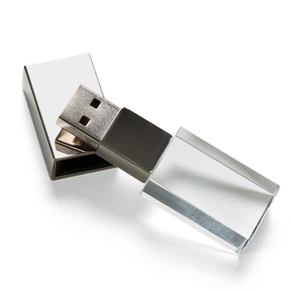 Pen Drive de Vidro 4GB Com Tampa Prata Personalizado