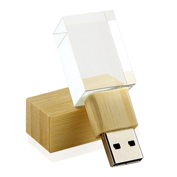 Pen Drive de Vidro Com Tampa de Madeira Personalizado