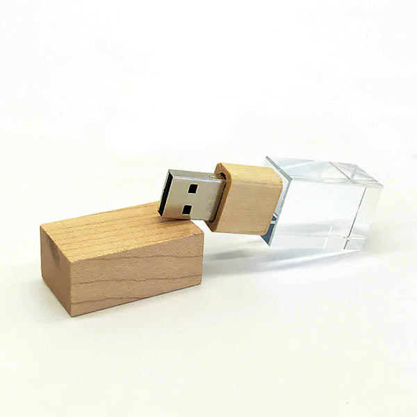 Pen Drive de Vidro Com Tampa de Madeira Personalizado