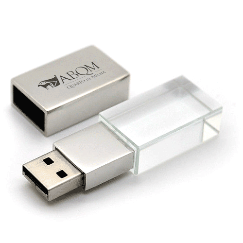 Pen Drive de Vidro Com Tampa de Metal Personalizado